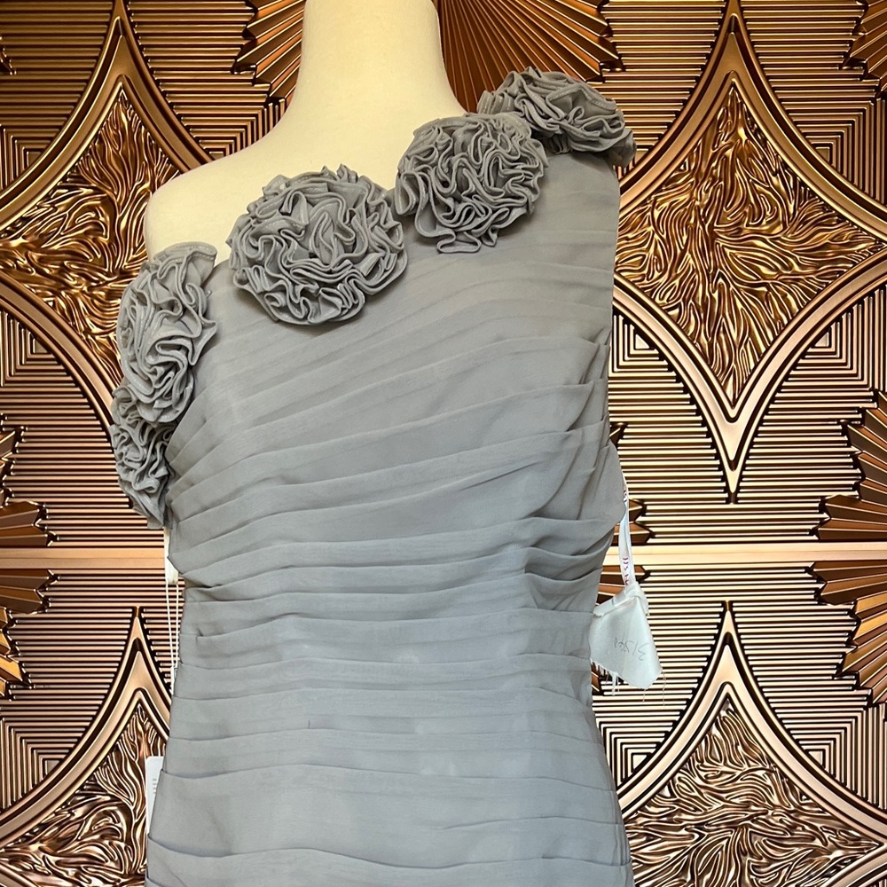JJs House Light Gray One-Shoulder Ruffled Sheath Dress